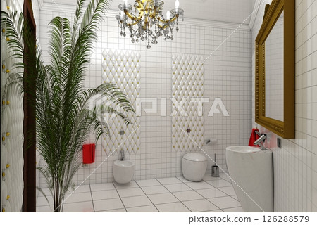 restroom, interior visualization, 3D illustration restroom, interior visualization, 3D illustration 126288579