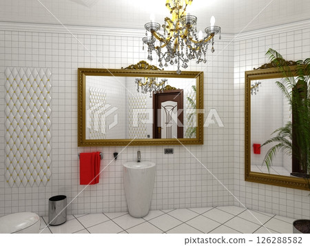 restroom, interior visualization, 3D illustration restroom, interior visualization, 3D illustration 126288582