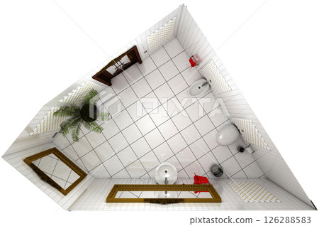 restroom, interior visualization, 3D illustration restroom, interior visualization, 3D illustration 126288583