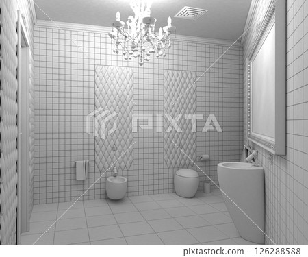 restroom, interior visualization, 3D illustration 126288588