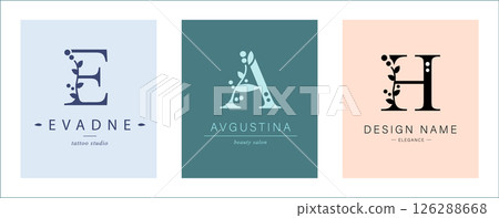 Logo E, capital letter A, H. Monogram of Botanical Minimalistic, Initial. Logo E, capital letter A, H. Monogram of Botanical Minimalistic, Initial. 126288668