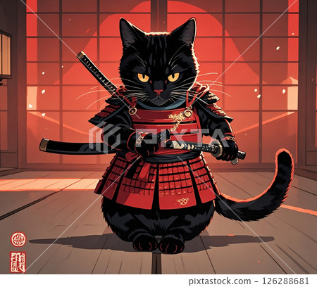 Black cat samurai ukiyo-e style 019 126288681