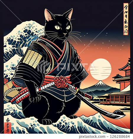 黑貓武士浮世繪風格 003 黑貓武士浮世繪風格 003 126288684