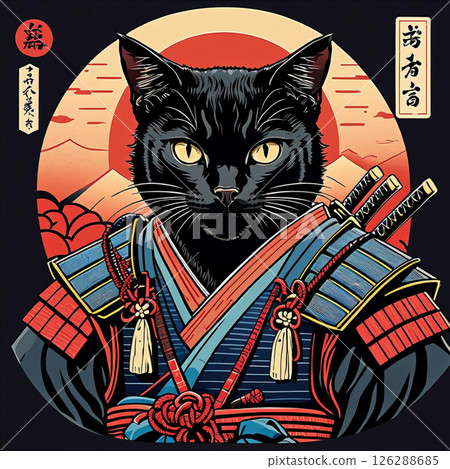 黑貓武士浮世繪風格 004 126288685