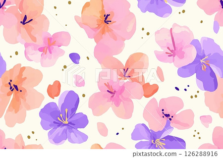 Colorful floral pattern with soft pastel hues creating a soothing aesthetic appeal 126288916