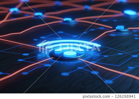 Wireless communication symbol on a futuristic digital network background 126288941