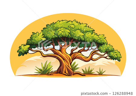 Acacia tree colorful icon. African logo, Nature, exotic plant for printing, design or digital art. clipart symbol isolated on white background  126288948