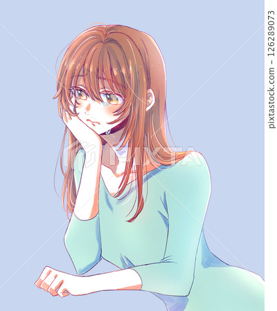 Crying woman resting her chin on her hands Crying woman resting her chin on her hands 126289073