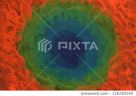 Vibrant abstract painting with circular green and red patterns 126289349