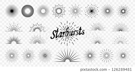 A collection of sunbeam icons on a transparent background. A sunbeam with lines, sunset. A collection of sunbeam icons on a transparent background. A sunbeam with lines, sunset. 126289481