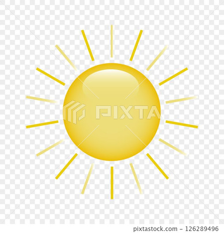 The sun icon on a transparent background. The sun with highlights and rays. Logo, sun sticker. 126289496