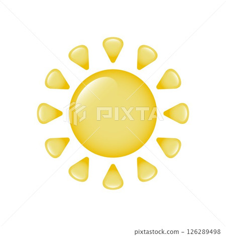 The sun icon on a transparent background. A three-dimensional sun with glare and rays. 126289498
