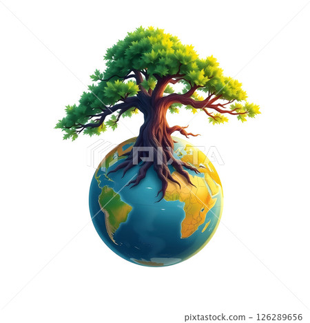 earth with tree, isolated on white background. 126289656