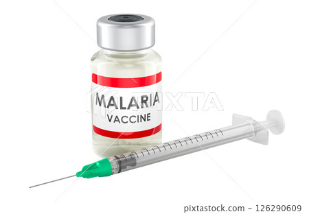 Malaria vaccine vial with syringe, 3D rendering Malaria vaccine vial with syringe, 3D rendering 126290609
