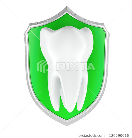 Shield with Tooth. 3D rendering Shield with Tooth. 3D rendering 126290616
