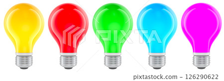 Colorful light bulbs in a row. 3D rendering Colorful light bulbs in a row. 3D rendering 126290622