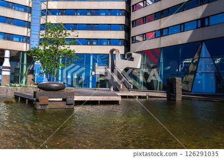 The Lilla Bommen building called Lipstick at harbor on Gota river bank, Gothenburg, Sweden, sunny day 126291035
