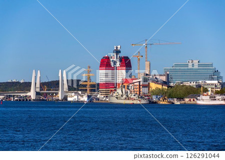 The Lilla Bommen building called Lipstick at harbor on Gota river bank, Gothenburg, Sweden, sunny day 126291044