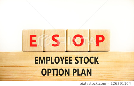 ESOP Employee Stock Option Plan symbol. Concept word ESOP Employee Stock Option Plan on beautiful blocks. Beautiful white background. Business ESOP Employee Stock Option Plan concept. Copy space. 126291164