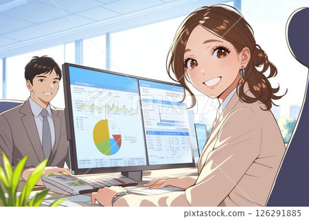 Businesswoman creating corporate performance documents_Illustration 1 126291885