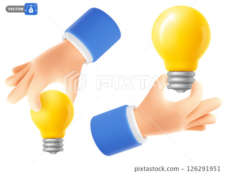 Cute Cartoon Hand Holding Yellow Light Bulb Cute Cartoon Hand Holding Yellow Light Bulb 126291951
