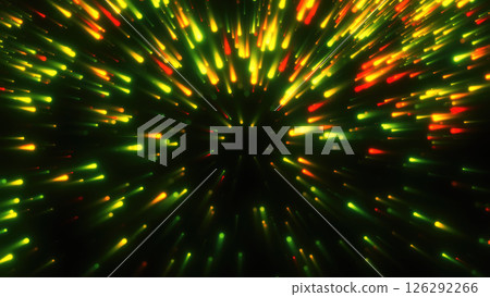 Abstract background with green and red light streaks converging to a center point, creating a futuristic tunnel effect background Abstract background with green and red light streaks converging to a center point, creating a futuristic tunnel effect background 126292266