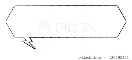 A simple speech bubble with a line drawing style. A fairly long horizontal hexagon. Thunder tail left. Monochrome. A simple speech bubble with a line drawing style. A fairly long horizontal hexagon. Thunder tail left. Monochrome. 126292531