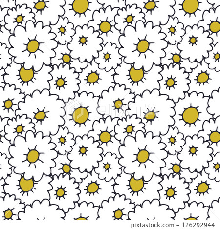 Ditsy floral seamless pattern. Hand drawn vintage backdrop with tiny white flowers. Cottagecore texture 126292944