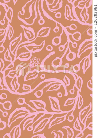 Ink brush abstract floral pattern for poster or card design. Minimalist doodle nature background for social media or wall art 126292961
