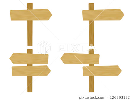 一組黃色木質箭頭標誌插圖 一組黃色木質箭頭標誌插圖 126293152