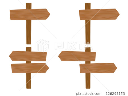 Set of brown wooden arrow sign illustrations 126293153