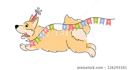 Birthday dog running with garland 126293381