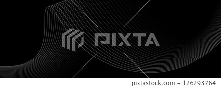 Abstract black background with flowing white curved lines creating a wave effect. Vector illustration 126293764