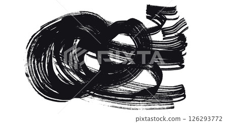 Artistic textured black ink distressed painted bold brush strokes composition. Grunge retro paintbrush swirl stroke smear with spray background for banner, surface, poster design Artistic textured black ink distressed painted bold brush strokes composition. Grunge retro paintbrush swirl stroke smear with spray background for banner, surface, poster design 126293772