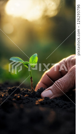 Hand holding seed tree in bag for planting into soil 126293796