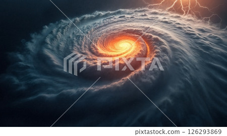 A swirling, cloud-like formation with a bright, glowing center, resembling a vortex or a whirlpool 126293869