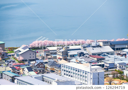 諹訪湖畔的春天景色[諏訪市湖畔街] 126294719