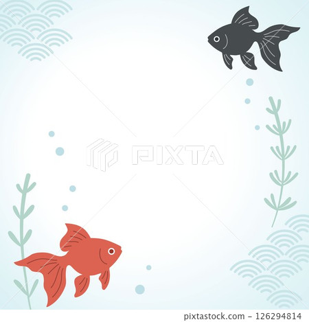 酷炫的金魚和水生植物日式插畫背景 酷炫的金魚和水生植物日式插畫背景 126294814