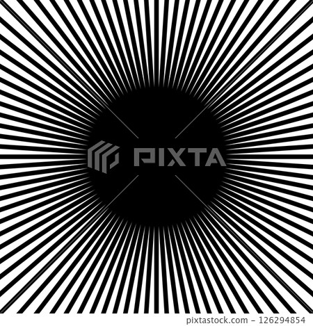 Straight radial lines in square shape. Black sun rays isolated on white background. Print with hypnotic effect. Sunburst sign. Radiance, explosion or firework design. Vector graphic illustration 126294854