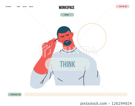 Thinking people, modern flat vector concept illustration- man standing thoughtfully, looking sideways, bubble near his head Metaphor for reflection, analysis, introspection, contemplation, deep Thinking people, modern flat vector concept illustration- man standing thoughtfully, looking sideways, bubble near his head Metaphor for reflection, analysis, introspection, contemplation, deep 126294924