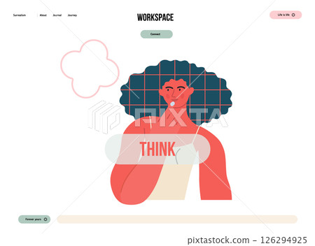 Thinking people, modern flat vector concept illustration- woman standing thoughtfully, looking sideways, bubble near head Metaphor for reflection, analysis, introspection, contemplation, deep thought Thinking people, modern flat vector concept illustration- woman standing thoughtfully, looking sideways, bubble near head Metaphor for reflection, analysis, introspection, contemplation, deep thought 126294925