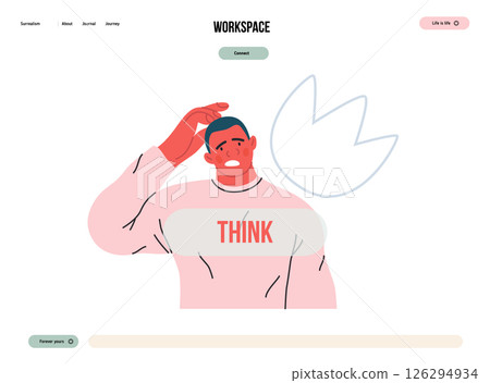 Thinking people, modern flat vector concept illustration- man standing thoughtfully, looking forward, bubble near his head Metaphor for reflection, analysis, introspection, contemplation, deep thought Thinking people, modern flat vector concept illustration- man standing thoughtfully, looking forward, bubble near his head Metaphor for reflection, analysis, introspection, contemplation, deep thought 126294934