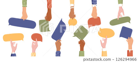 Flat multicultural hands with vibrant concept emphasize teamwork and community. Diverse people and solidarity highlight care. Charity volunteer background support connection. 126294966