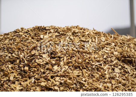 Stacked wood chips Stacked wood chips 126295385