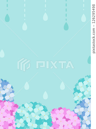 Hydrangea and rain vertical background illustration, light blue space design 126295498