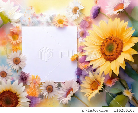 Fluffy little sunflowers are scattered all over the edge. A light touch. Surrounded by a circle of sunflowers. 126296103
