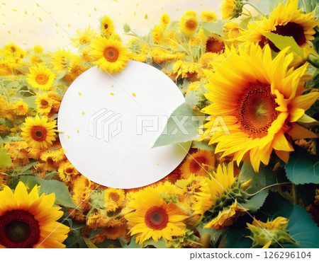 Fluffy little sunflowers are scattered all over the edge. A light touch. Surrounded by a circle of sunflowers. 126296104