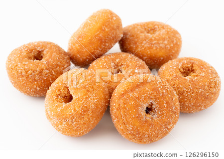 Delicious mini donuts on a white background 126296150