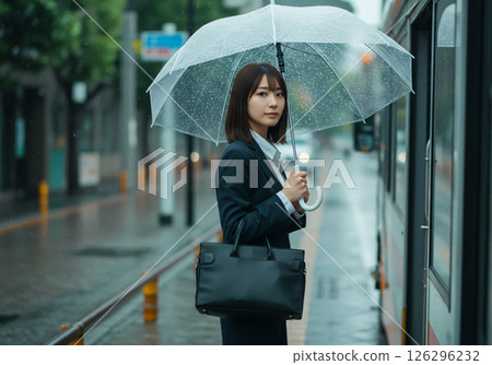 Business woman pointing an umbrella 126296232