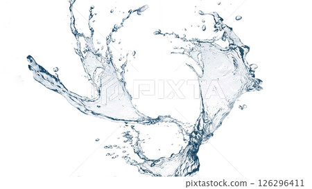 白色背景上抽象藍色波浪和飛濺的 3D 插圖 白色背景上抽象藍色波浪和飛濺的 3D 插圖 126296411